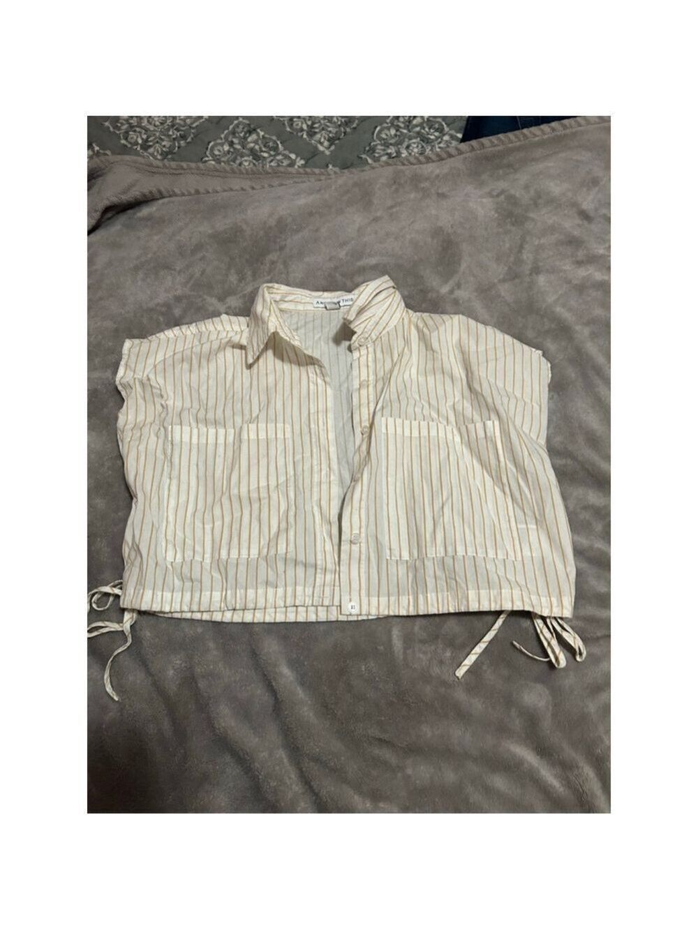 Women's AND NOW THIS White & Beige Striped Button Down Shirt S